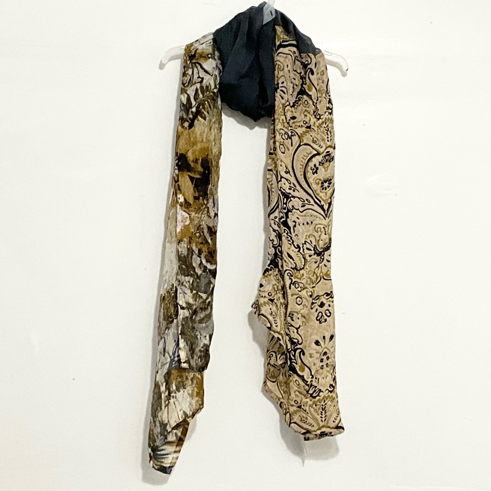 VIVANTE by VSA 100% Viscose Scarf Gray Paisley Floral Print 19.5”*72” NEW